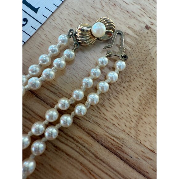 Vintage JKA Köhle Double Strand Faux Pearl Necklace 17" Gold Plated 925 Stamped - Picture 9 of 16